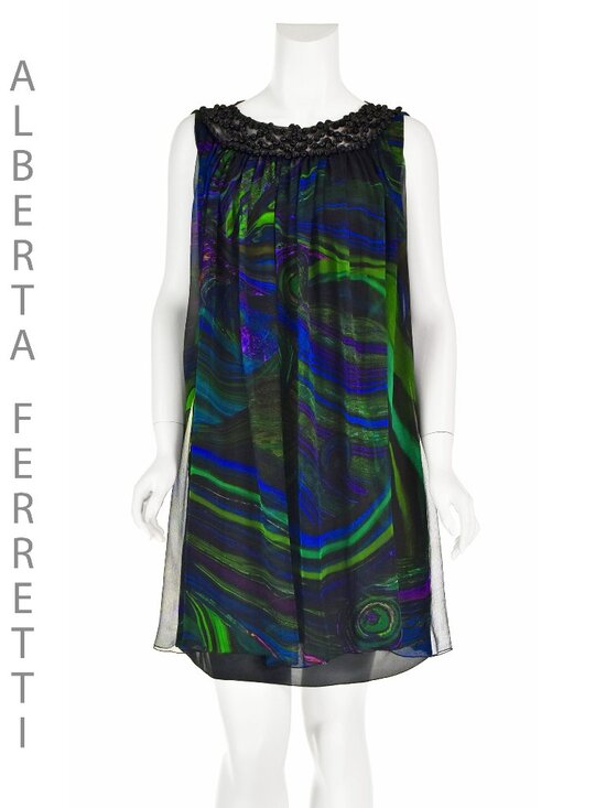 Alberta Ferretti Dresses & Skirts - ALBERTA FERRETTI Colorful Silk Chiffon Mini Tent Dress w Beaded Neckline, SZ 6